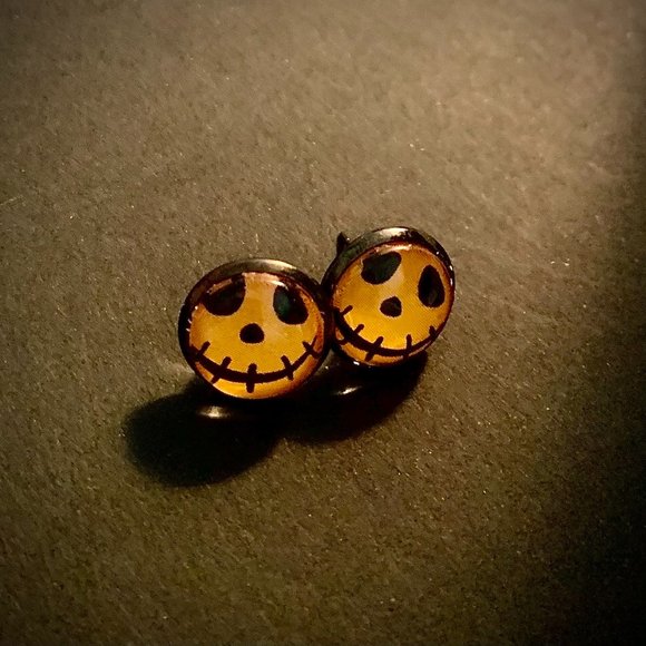 Orange Jack O Lantern Post Earrings - Picture 1 of 1